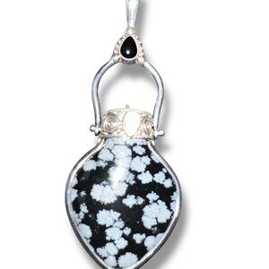 Snowflake Obsidian Perfume Style Vial Pendant in 925 Sterling Silver by Sajen